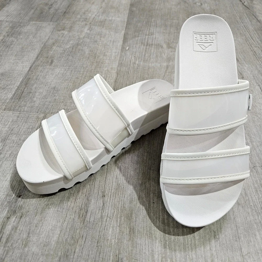 Reef Water Vista Higher Sandals Womens 8 White Platform Chunky Slide Beach Shoes